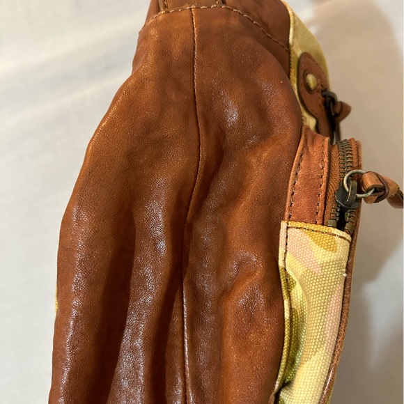 Fossil Boho Shoulder Purse Canvas Camouflage Brown Leather - Picture 3 of 13